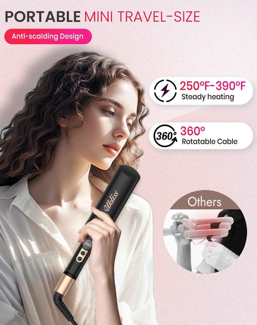 Ukliss Crimper Hair Tool Mini 0.4 Inch Travel Waver Hair Tool for Women Small Double Barrel Waver S Curling Iron Dual Voltage (110-240V) with European Plug Adapter, 5 Temps, Anti-scalding (Black Gold)
