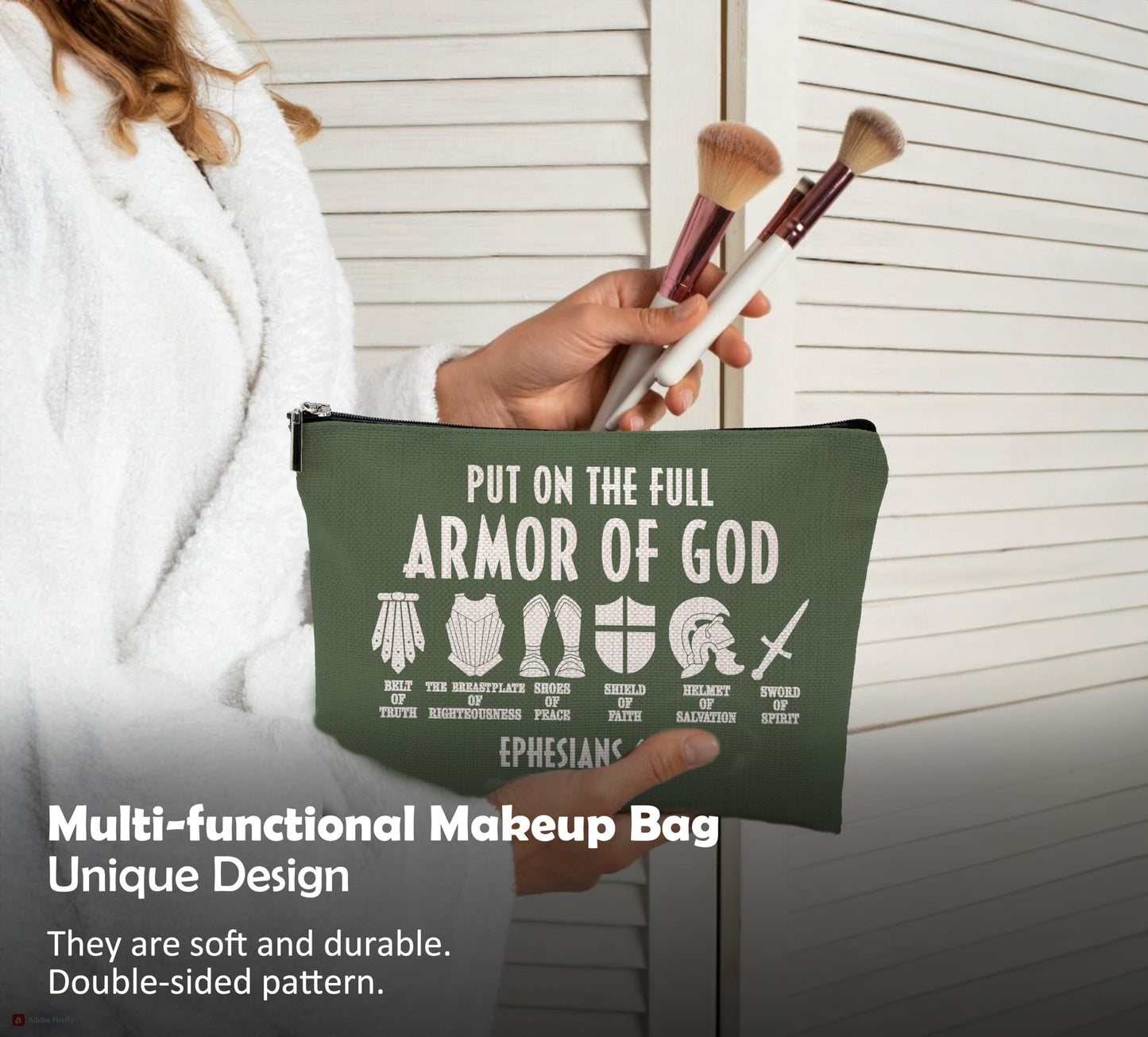 QGFM Christian Gifts for Women,Christian Makeup Bags for Women,Bible Verse Makeup Bag With Zipper,Put On The Full armor Of God Cosmetic Bag