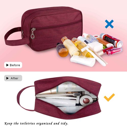 Ebbniur Toiletry Bag, Large Capacity Travel Bag for Toiletries, Waterproof Oxford Fabric Toiletry Organizer for Travel, Business Trips and Daily Use, Travel Essentials for Men or Women (Burgundy)