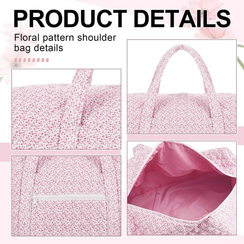 Bulyoou 2 Pack Floral Travel Duffel Bag Large Quilted Travel Duffle Bag and Pink Floral Makeup Pouch Portable Gym Lightweight Weekender Organizer with Zipper Pockets Grocery Pouch for Women