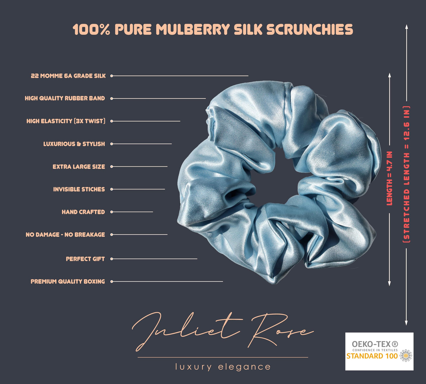 JULIET ROSE | Luxury Mulberry Silk Scrunchies | Premium Hand Crafted | Large - Extra Large | Pack of 3 | 100% Pure 22-Momme 6A Hair Ties | No Crease | No Damage | Hair Sleep (Pink - Sky Blue - Cream)