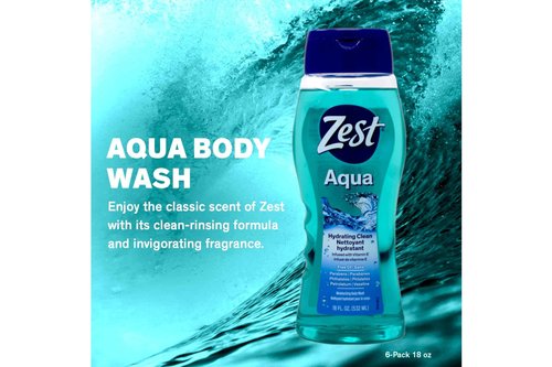 Zest Body Wash Aqua with Vitamin-E Hydrating 18 Ounce (Pack of 3)
