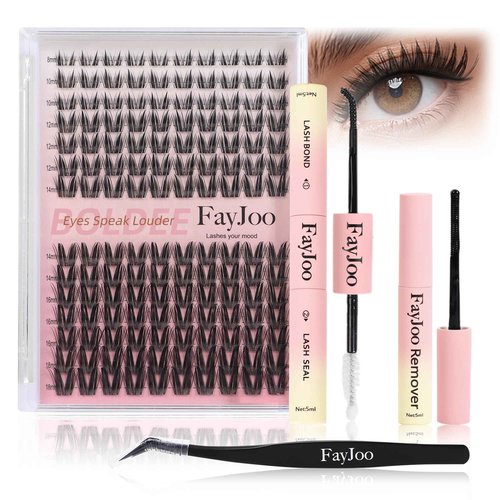 Dramatic Volume Lash Clusters Kit, 0.05mm Thin Band 8-18mm C Curl, DIY Lash Extension with Bond/Seal/Remover/Tweezer, Waterproof Reusable, FayJoo BOLDEE 11 Kit