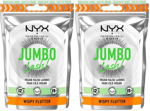 NYX PROFESSIONAL MAKEUP Jumbo Lash! Vegan False Eyelashes, Up to 12HR Wear, Reusable Fake Lashes - Wispy Flutter (Pack of 2)
