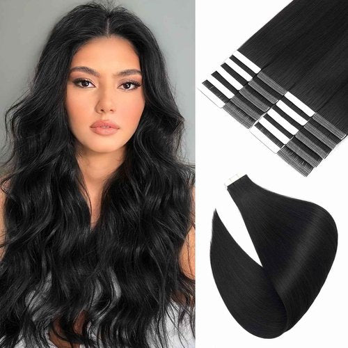 S-noilite Tape in Hair Extensions Human Hair,20 inch Upgraded Double Needle Human Hair Tape in Extensions Seamless Invisible Tape in Hair Extensions Human Hair 50g 20pcs (#1 Jet Black）