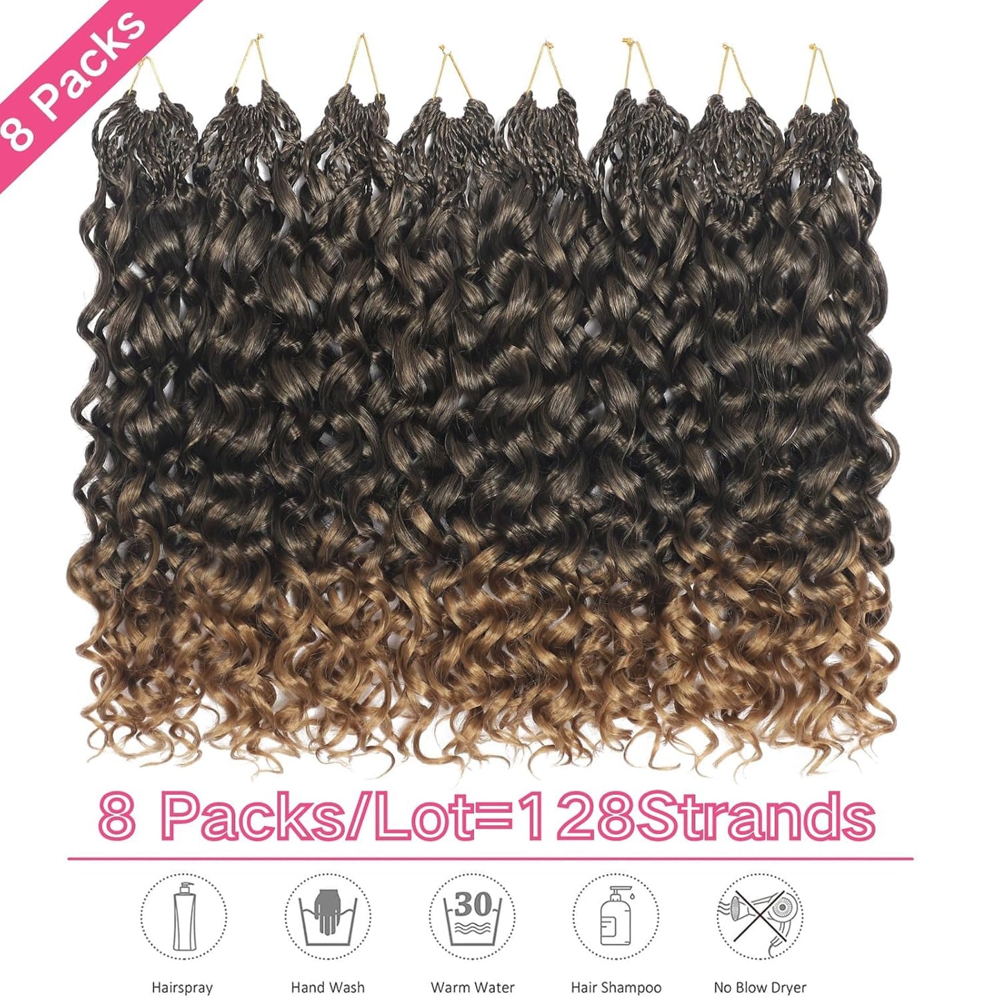 Gogo Curl Crochet Hair 14 Inch 8 Packs Pretwisted Curly Crochet Hair Pre looped Ocean Wave Crochet Hair Water Wave Deep Twist Crochet Synthetic Braiding Hair for Women Girl Kids (14 Inch 8 Packs T27)