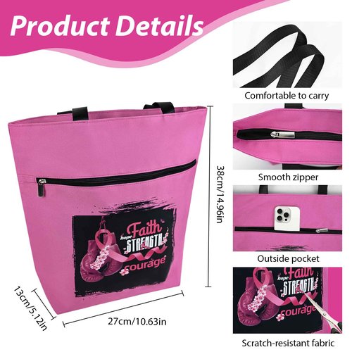 Kuabiz Breast Cancer Awareness Gifts for Women Cancer Awareness Tote Bag Large Chemo Care Package 20oz Stainless Steel Tumbler
