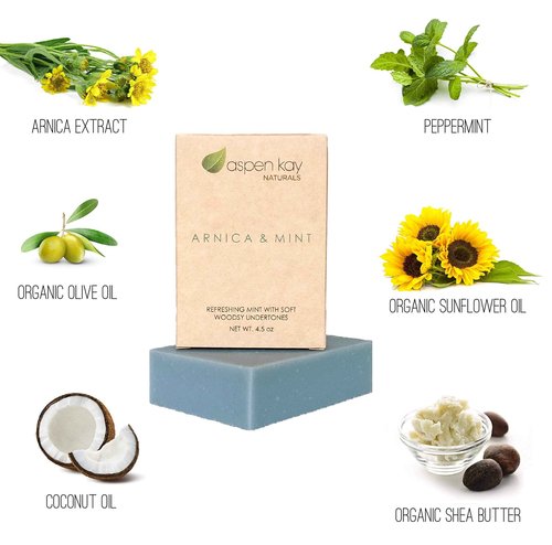 Soap Set - Made with Natural and Organic Ingredients. Gentle Soap. 1 Arnica & Mint - 1 Calamine Soap – 1 Dead Sea Mud & Charcoal Soap - 4.5oz Bar