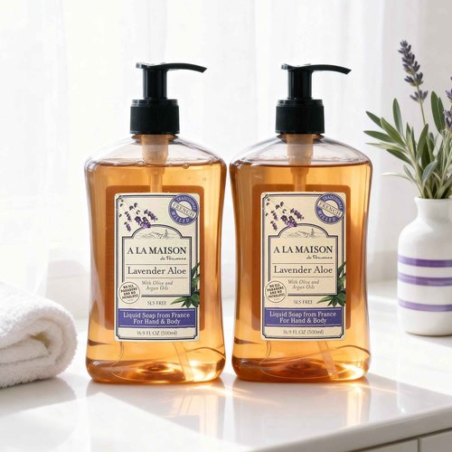 A LA MAISON de Provence Lavender Aloe Liquid Hand and Body Soap (Pack of 2) With Argan Oil, Olive Oil and Vitamin E, 16.9 fl oz Each