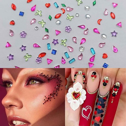 LBPEPAMZ 2000PCS Colorful Rhinestones Nail Art Charms Multi Shape Crystal Flat Back Nail Gems 3D Mini Heart Star Flower Nail Diamonds Kawaii Nail Crafts Acrylic Nail Rhinestone Diamonds for Women Nail