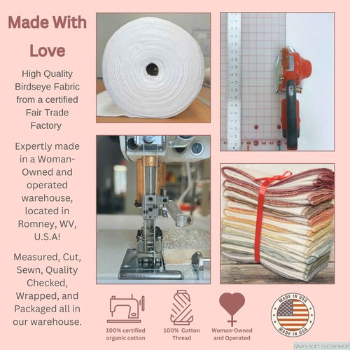 Gina's Soft Cloth Shop Washable Flannel Napkins 8x8 1 Ply Rainbow 10 Pack Proudly Made in the USA!