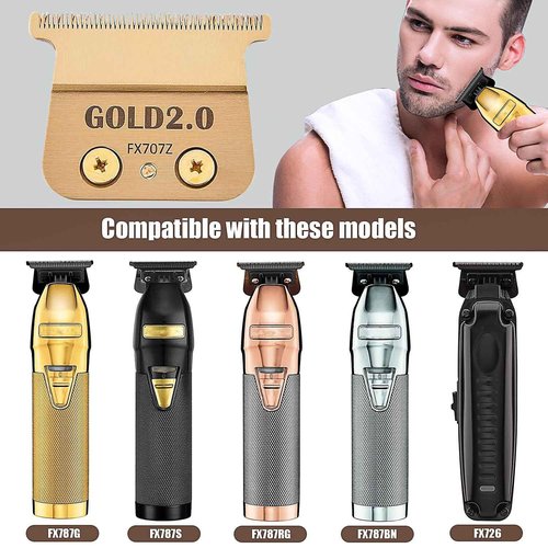 2 Pcs FX707Z DLC 2.0 Replacement Blades Head Compatible with BaByliss PRO Barberology Trimmer Blade,Zero-Gapped Replacement Trimmer Blade Compatible with BaBylissPRO FX787 & FX726 Trimme(GOLD)