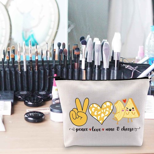 POFULL Funny Mac and Cheese Love Food Gift Peace Love Mac and Cheese Cosmetic Bag Macaroni And Cheese Gift (peace love mac bag)