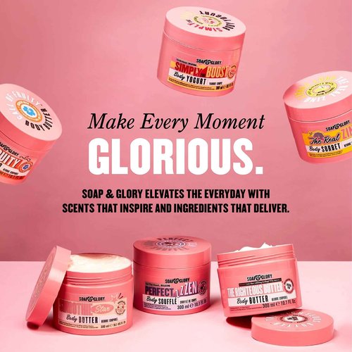 Soap & Glory The Glorious Five Gift Set - Righteous Butter Body Butter, Clean On Me Shower Gel, Flake Away Body Scrub, Vitamin C Face Wash, & Pillow Plumping Lip Gloss - Holiday Gift Sets
