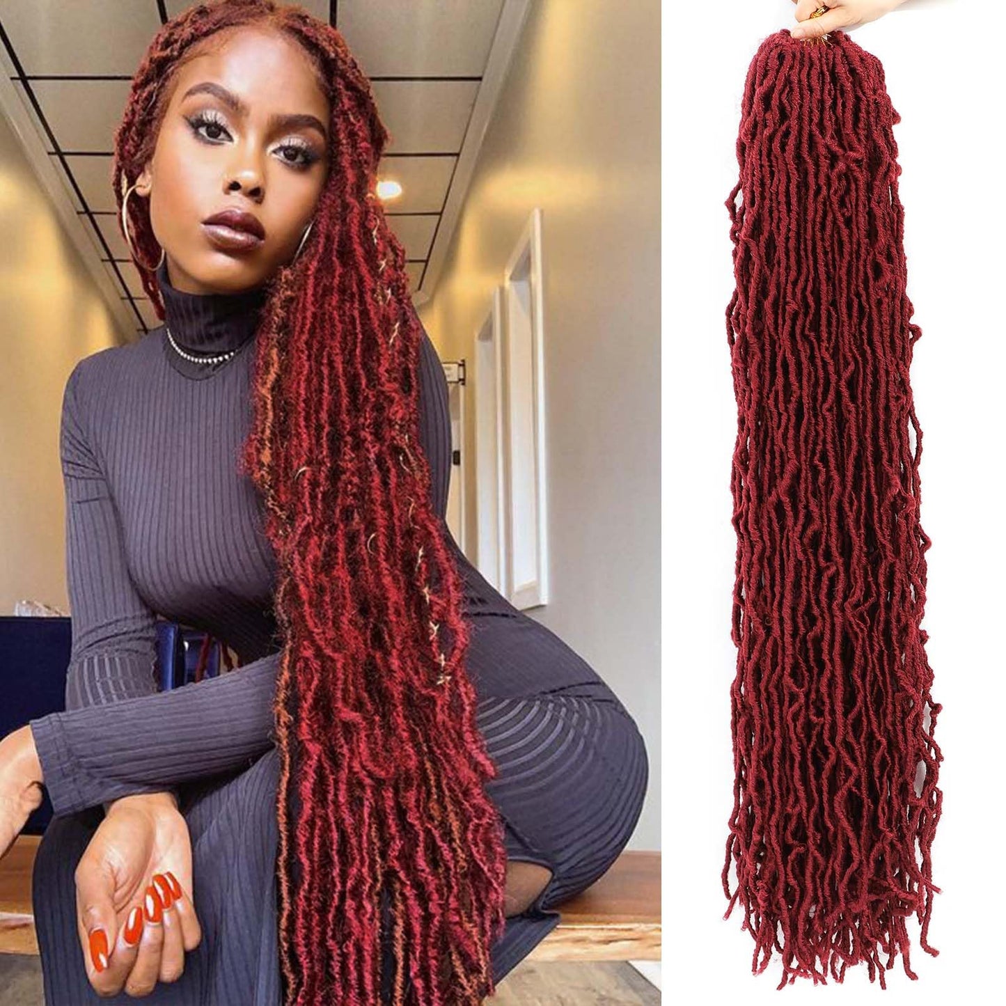 36 Inch Soft Locs Crochet Hair 8 Packs Pre Looped Faux Locs Crochet Braids Goddess Locs Hair For Black Women（36Inch 8pcs,BUG）