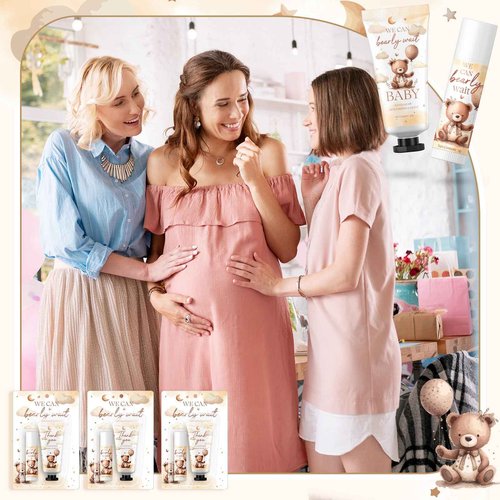 Dansib 30 Set Gender Reveal Gifts for Guests 30 Pcs Bear Baby Shower Hand Cream and 30 Pcs Lip Balm with 1 Wooden Stand Baby Shower Games Prizes Party Favors for Guests for Gender Reveal Souvenirs