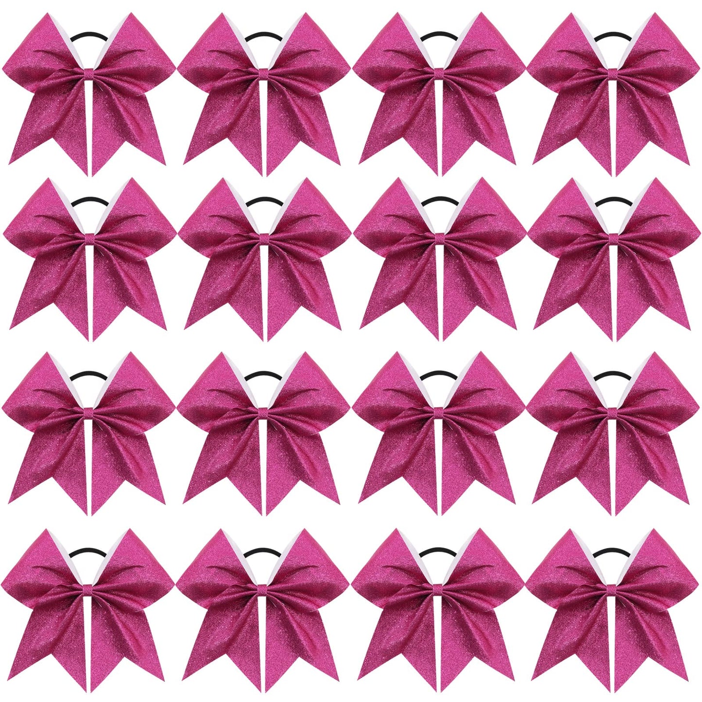 16PCS 8" Large Glitter Cheer Bows for Cheerleaders, CN Sparkly Hair Bows with Elastic Hair Ties Accessories for Teens Girls Women Cheerleading Softball Competition Sports (Hot Pink)