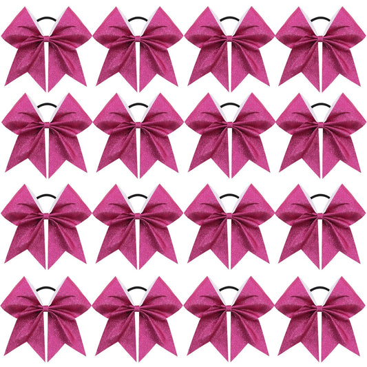 16PCS 8" Large Glitter Cheer Bows for Cheerleaders, CN Sparkly Hair Bows with Elastic Hair Ties Accessories for Teens Girls Women Cheerleading Softball Competition Sports (Hot Pink)