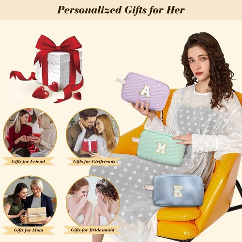 DOSUKE Travel Makeup Bag Christmas Gifts for Women Girl Teens, Personalized Initial Makeup Bag for Cute Teen Girls, Preppy Stuff Toiletry Bag Cosmetic Bag, Teen Girls Gift Trendy Stuff, Letter M