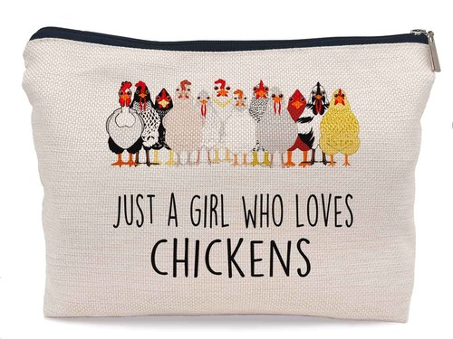 Lacosu Just A Girl Who Loves Chickens Cute Cartoon Chicken Hen Makeup Bag Make up Cosmetic Bag Small Zipper Pouch,Birthday Gifts for Chicken Lovers Farm Girls Women