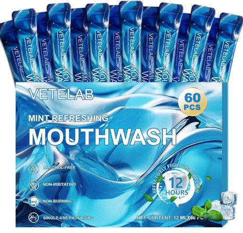Portable Travel Size Mouthwash Packets - TSA-Approved Mini Mint Mouthwash for Adults, Alcohol & Fluoride-Free Oral Care for Air Travel, Dates & Office, 60 Individually Wrapped 0.4oz Packs