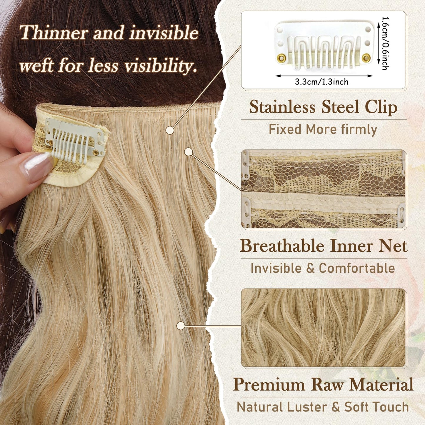 BARSDAR Wavy Clip in Hair Extensions - 6PCs 12 Inch Highlight Clip in Hair Extensions for Women - Full Head Thick Soft Synthetic Clip in Hairpieces Daily - Golden Blonde with Highlights