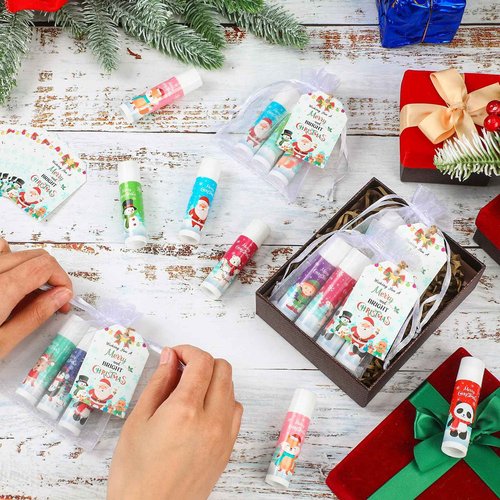 Dunzy 50 Set Christmas Favors Lip Balm Gifts Bulk Xmas Supplies Souvenirs Goodies Moisturizing Lip Care Products Small Thank You Appreciation Gifts for Guest Boys Girls (Santa Style)