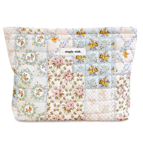 STARDW Cute Cotton Quilted Makeup Bag Cosmetic Bags for Women and Girls,Travel Toiletry Bag Floral Makeup Zipper Pouch, Purse Organizer Pouches,Canvas Lining (Cotton Floral)