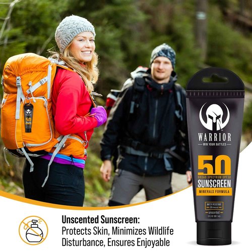 WARRIOR - WIN YOUR BATTLES- SPF 50 Sunscreen Lotion - 80 Minutes Water Resistant, Reef Safe, Unscented Lotion Non-Nao Zinc & Non-NanoTitanium Sunscreen with Mineral Formula - 3 Fl Oz - Pack of 2