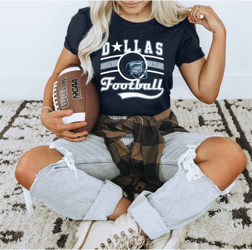 Vintage Football Shirt for Women Game Day Tshirt Sunday Funday Shirt Casual Football Season Short Sleeve Tops Dark Blue