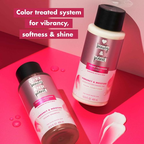 Love Beauty and Planet Vegan Collagen Moisture Shampoo Murumuru Butter & Rose Pack of 4 for Color-Treated Hair Vibrancy, 13.5 oz