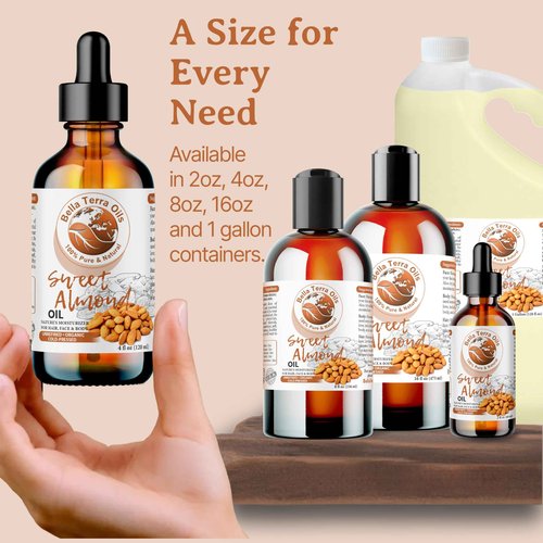 Bella Terra Oils - Organic Sweet Almond Oil 16oz - Purity Meets Luxury with Almond’s Vitamin B & Minerals, Cold-Pressed Elixir for Mesmerizing Skin