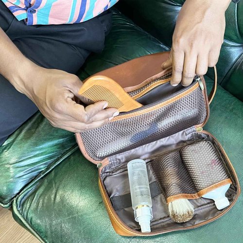 Rustic Town Unisex Adult Mens Travel Toiletry Kit Bag, Cognac, M