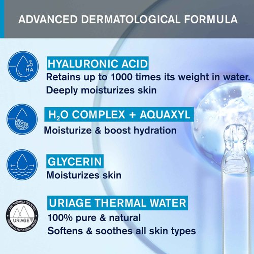 URIAGE Water Jelly | Moisturizing Face Gel with Hyaluronic Acid, 24H Intense Hydration & Shine Control, Non-comedogenic, 40 mL / 1.35 oz