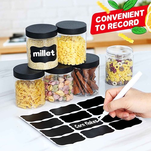 sietpoek 48 PCS 8 OZ Plastic Jars with Screw On Lids,Labels Refillable Empty Round Slime Containers for Storing Dry Food, Honey Jam, Cream, Butter, Lotion, black