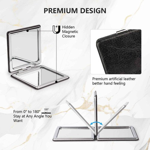 MIRORA Compact Mirror, 1x/2x Magnifying Foldable Cosmetic Mirror, Portable Travel Mirror for Pocket and Purses, Singer Merch Compact Mirror for Fans (Black)