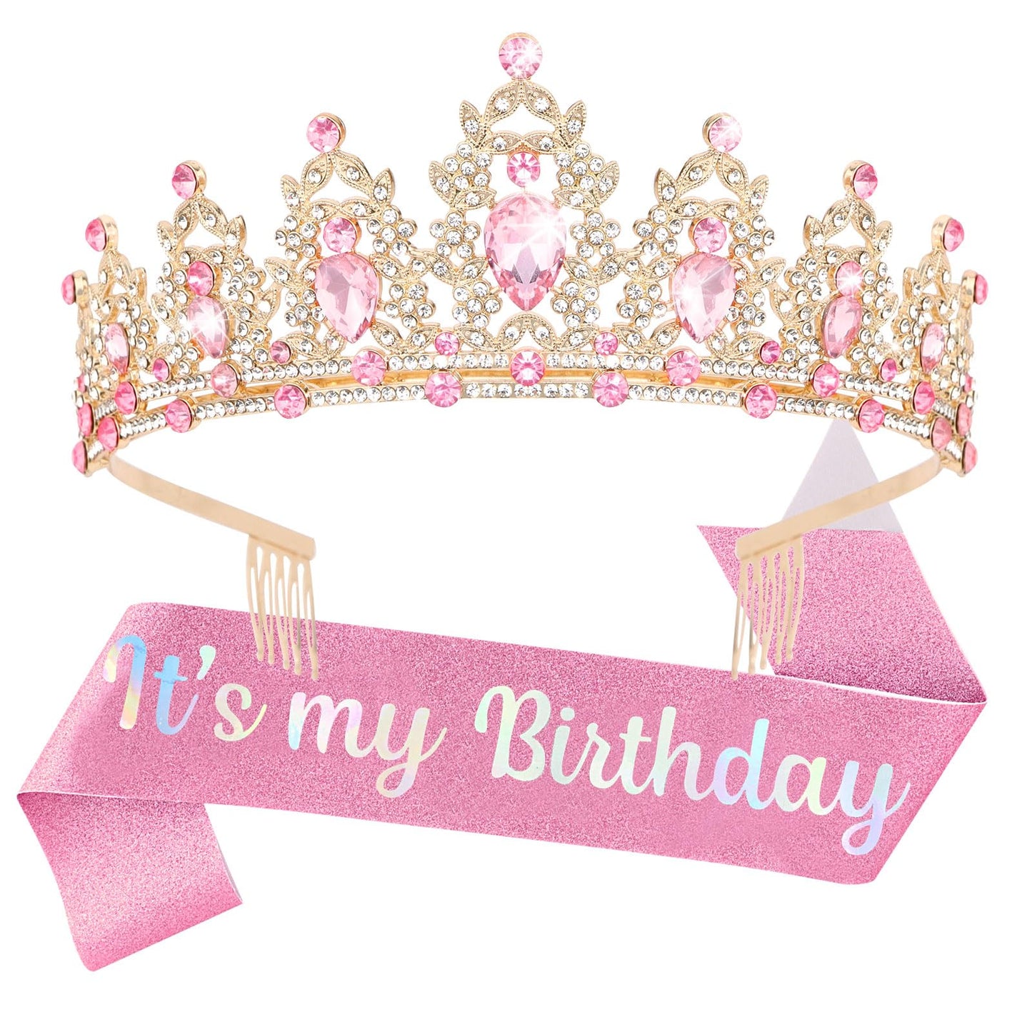 AMCAMI Birthday Crowns for Women Birthday Sash for Women Tiaras and Crowns for Women Princess Crown Happy Birthday Crown and Sash Bridal Wedding Prom Party Gift for Girls