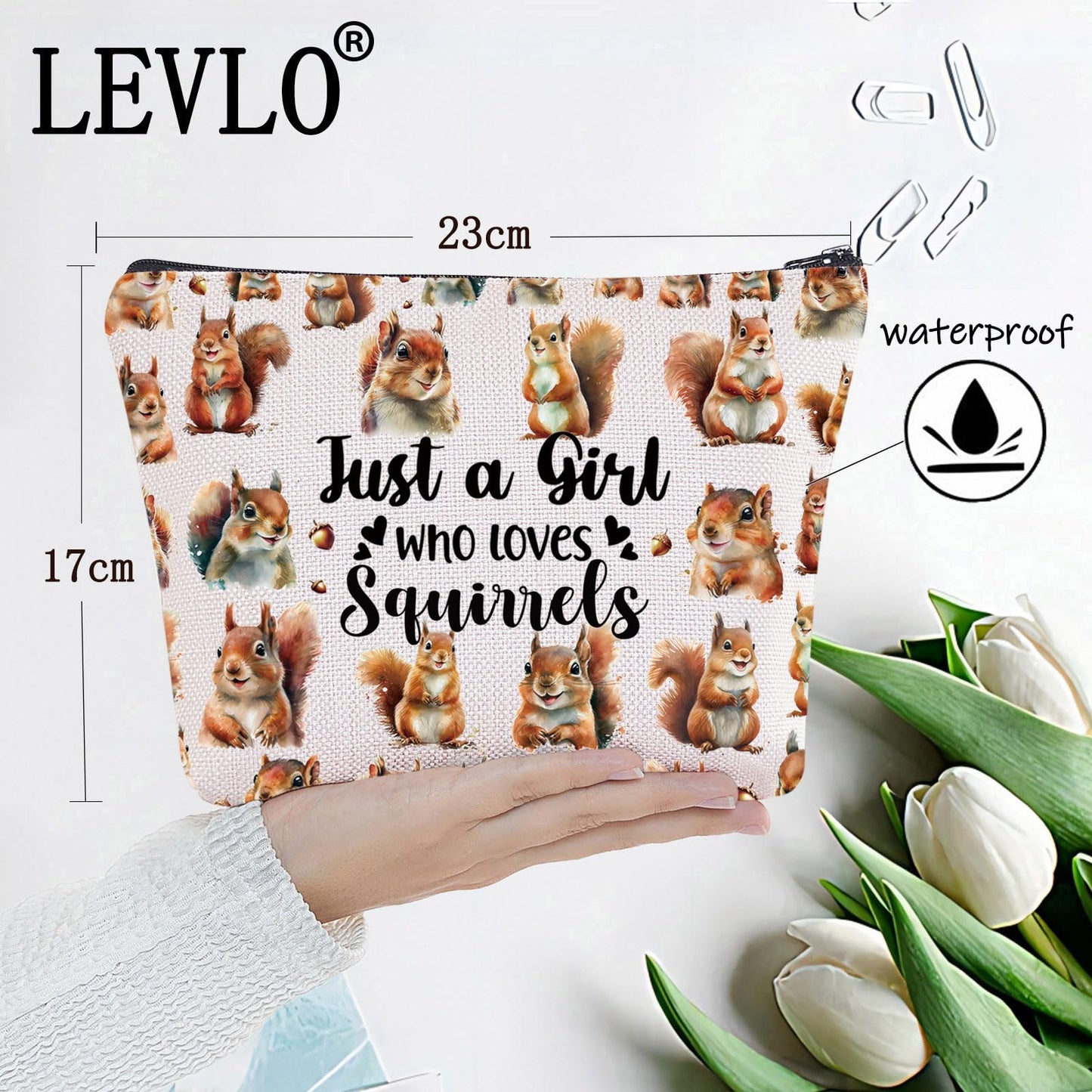 LEVLO Funny Squirrel Cosmetic Bag Animal Lover Gift Just A Girl Who Loves Squirrels Makeup Zipper Pouch Bag Squirrel Lover Gift (Squirrels)