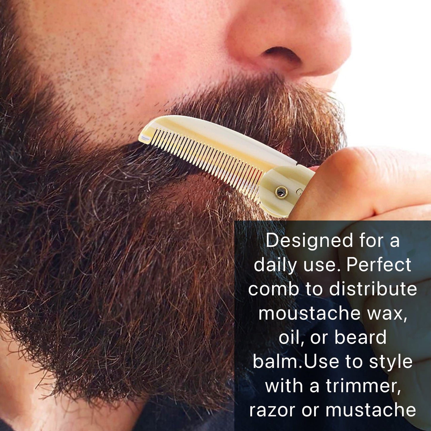 Giorgio G87 IVY 4.5 Inch Folding Mustache Comb and Beard Comb, Small Pocket Comb for Men Everyday Grooming and Hair Care. Handmade, Saw-cut and Hand Polished Styling Men's Folding Comb. 1 Pack, Ivory