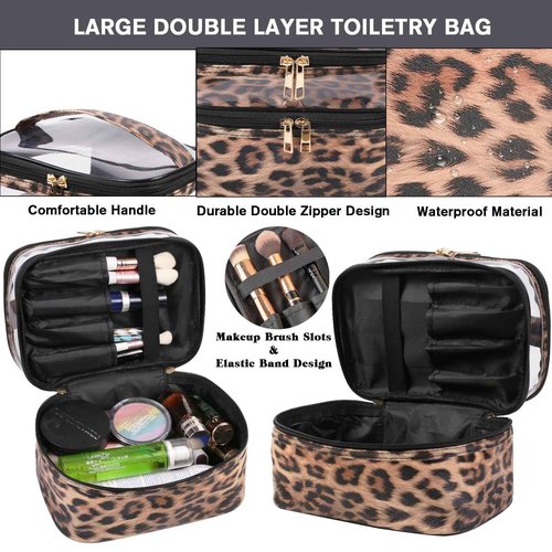 FITINI Makeup Bags Double Layer Travel Storage Cosmetic Cases Make up Organizer Toiletry Bags Water-resistant for Women Makeup Brush Bag,Gradient Green