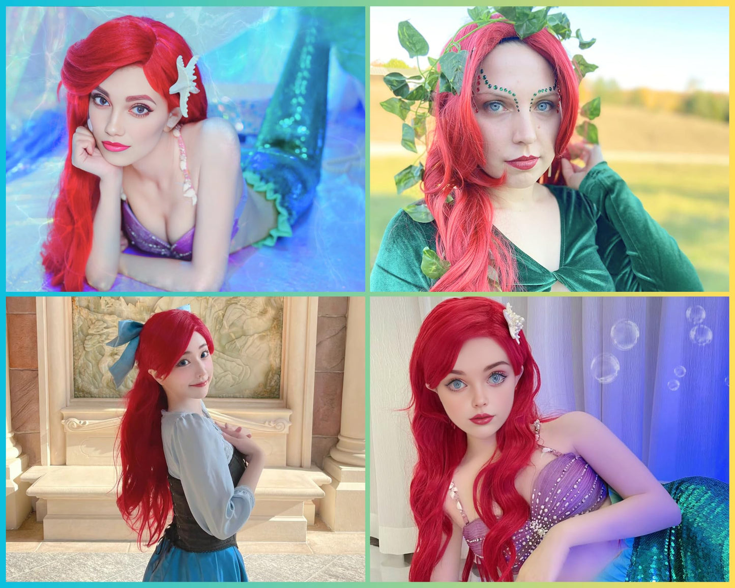 Red Mermaid Wigs for Women, Long Red Body Wave Wig+ Wig Cap for Little Mermaid Costume Halloween Cosplay