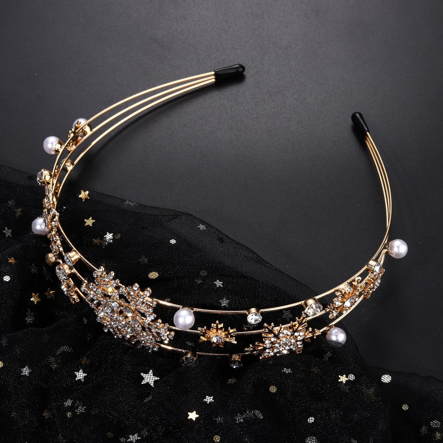 HEIDKRUEGER Christmas New Year Headband Mardi Gras Hairbands for Women Festive Holiday Parade Hair Hoop (Snowflake/Gold)