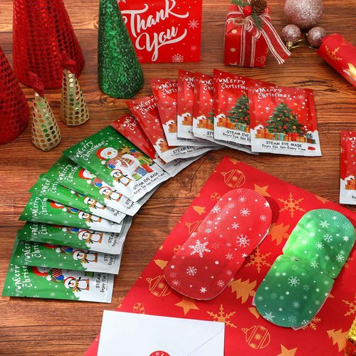 Demissle 96 Pack Christmas Steam Eye Masks for Dry Eyes Disposable Self Heating Red and Green Moist Heat Eyemasks Warm Eye Compress Gift for Dry Eyes Women Home Office Travel