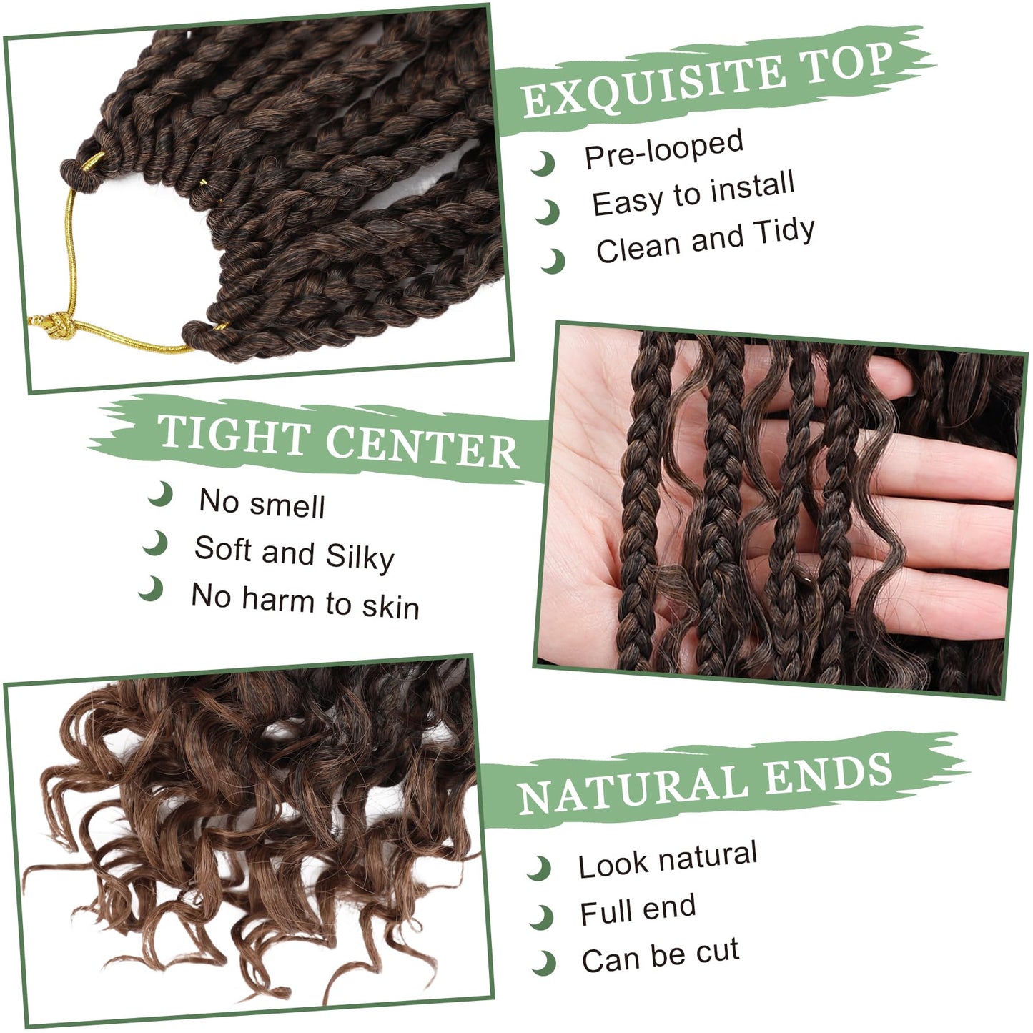 Goddess Box Braids Crochet Hair 10 Inch 8 Packs Pre-looped Bohemian Crochet Boho Box Braids With Curly Ends 3X Crochet Braids Hair for Women Synthetic Braiding Hair (10 inch, T30)