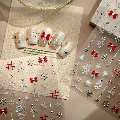 Pretty Diva Christmas Nail Art Stickers - 3D Winter Christmas Nail Stickers for Nail Art with Charms, Xmas Snowflakes Matte Self-Adhesive DIY INS Nail Decals Decoration