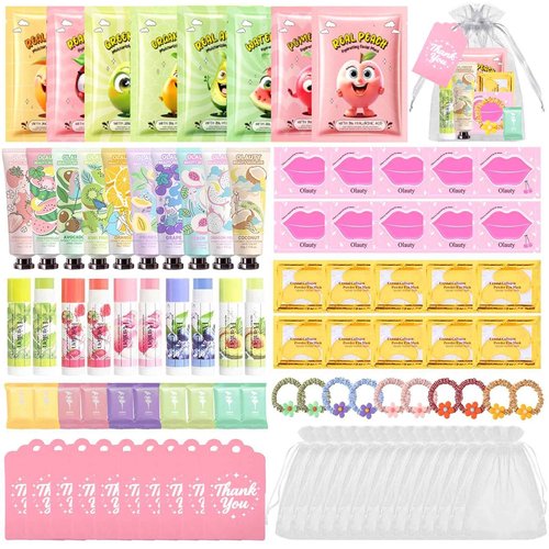 90 PCS Spa Party Supplies for Girls, Sleepover Spa Party Favors Gift Set Include Face Masks Skincare, Hand Cream, Lip Balm, Eye Mask, Lip Mask ,Organza Bags, Girls Slumber Birthday Spa Party Supplies