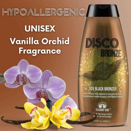 Disco Bronze Tanning Lotion with Bronzer – Bronzing Accelerator 30X DHA Indoor/Outdoor Tanning Bed Lotion for Men & Women, DHA Self Tanner, Skin Firming Ingredients, Hypoallergenic, Get Dark Fast