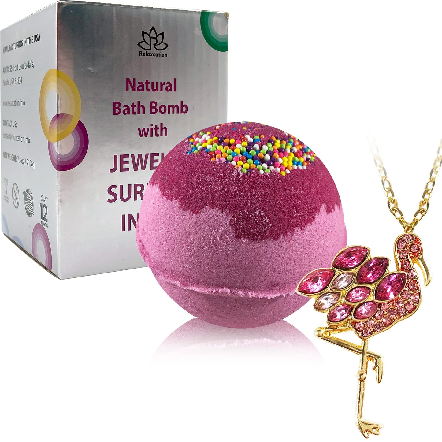 Bath Bombs Jewelry with Necklace Flamingo Inside - Fizzy and Bubble Organic Bathbomb in Gift Box for Women Girls Her Mother Girlfriend