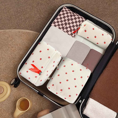 GISMTR 3PCS Makeup Bag Set, Quilted Cosmetic Bag, Large Travel Aesthetic Make up Bag, Cute Coquette Toiletry Bag for Women Girls