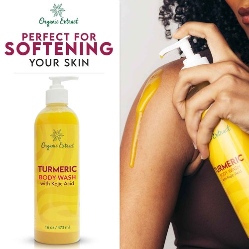 ORGANIC EXTRACT, Turmeric Kojic Acid Body Wash – 16 fl oz / 473ml – Skin Brightening Shower Gel for Deep Gentle Moisturizer, Helps to Remove Dark Spot, with Shea Butter & Aloe Vera